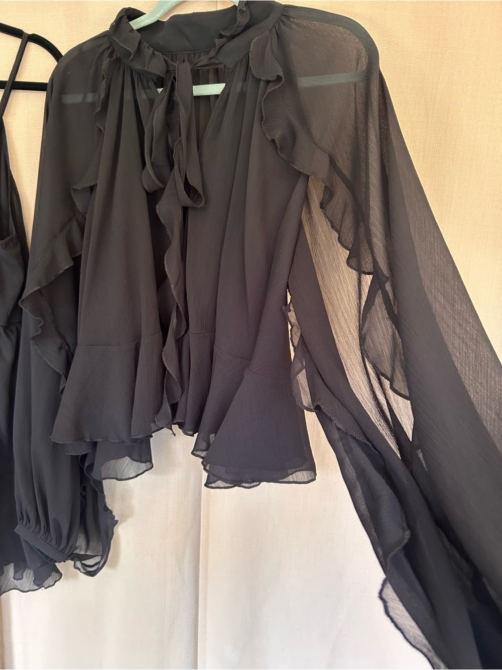 Commense Black Tiered Ruffle Chiffon Mini Dress Set with Liner - Picture 6 of 8